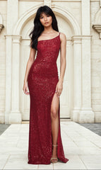 One-Shoulder Long Sequin Prom Dress by La Femme
