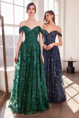 Amoris T607 A Line Long Glitter Print Formal Prom Dress