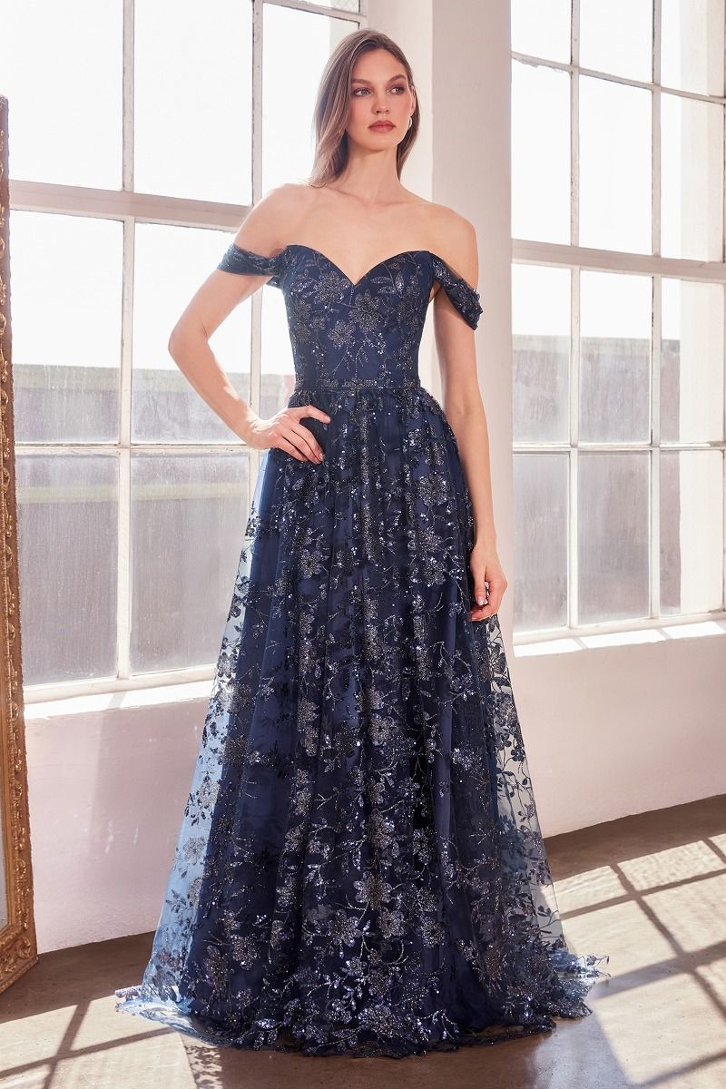 Amoris T607 A Line Long Glitter Print Formal Prom Dress