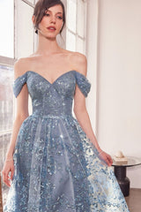 Amoris T607 A Line Long Glitter Print Formal Prom Dress